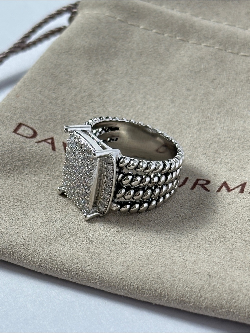 David Yurman Sterling Silver Ring with Dome Square Pave Size 7 - Picture 4 of 7
